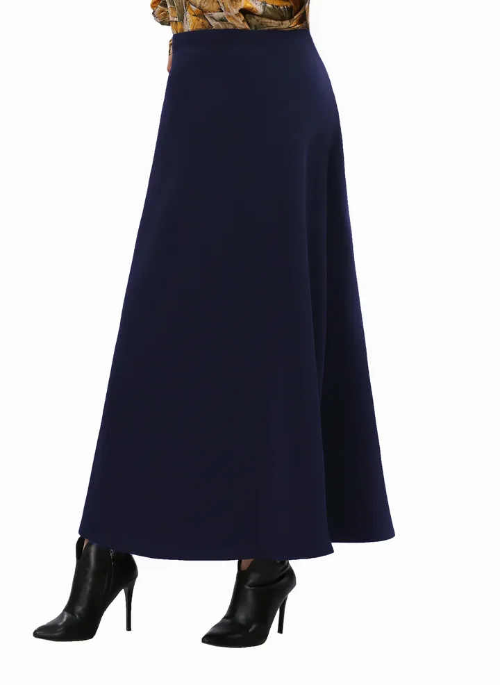 Fully Lined Womens Half Circle Crepe Skirt - BlueBlack