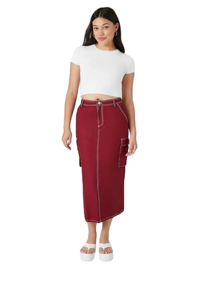Twill Cargo Midi Skirt