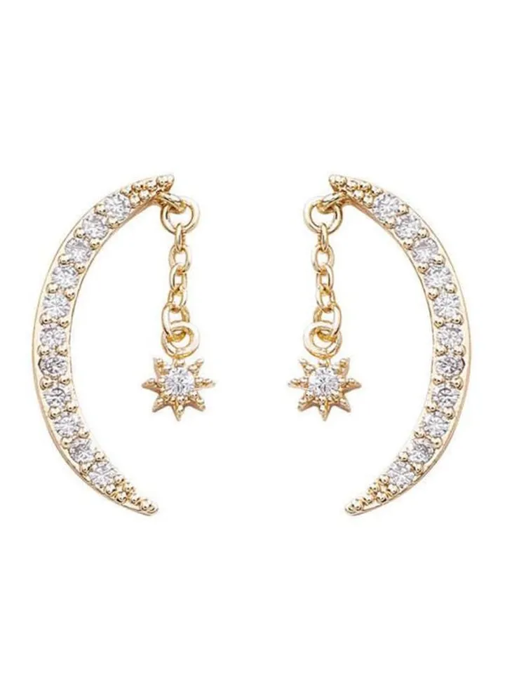 925 Silver Micro Inlaid Zircon Studded Moon Earrings