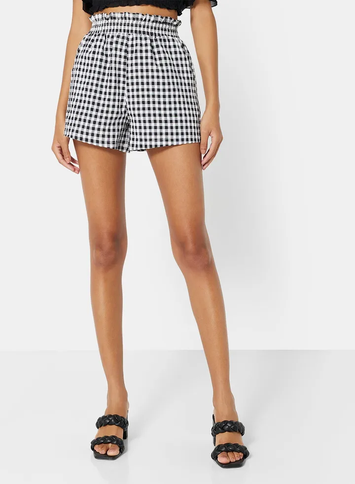 Checkered Print Shorts White/Black