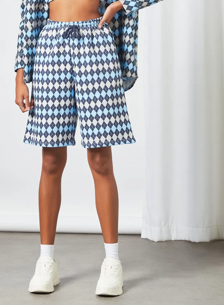 Geometric Print Boy Shorts Blue