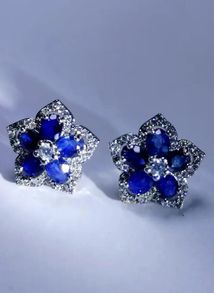 925 sterling silver with natural gem stone sapphire stone earring