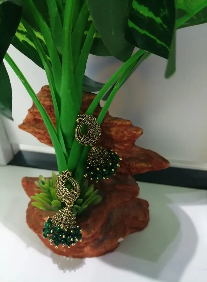 Fashionable Traditional Jhumki Earrings for Women and Girls - Dark Green