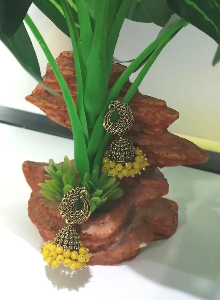 Fashionable Traditional Jhumki Earrings for Women and Girls - Yellow