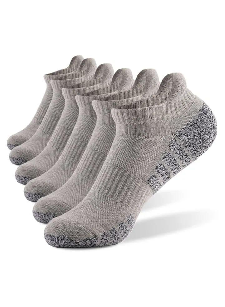 6 Pairs Sports Athletic Low-Cut Ankle Socks Grey