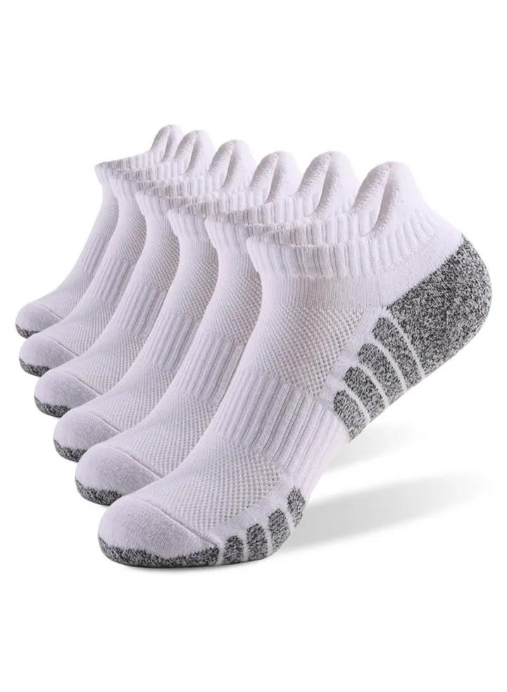 6 Pairs Sports Athletic Low-Cut Ankle Socks White/Grey