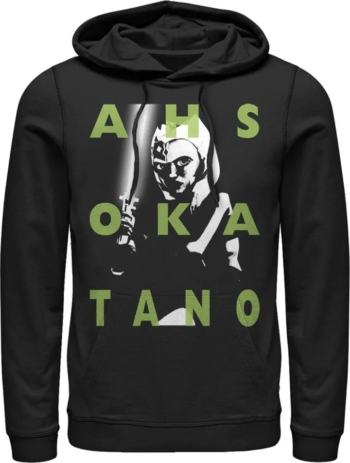 Men's Star Wars: The Clone Wars Ahsoka Tano Text Overlay Pull Over Hoodie - Black - 2X Large