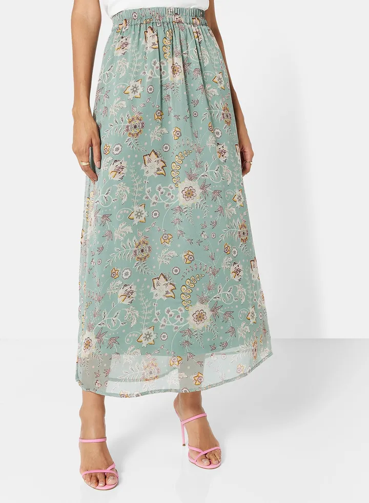 Floral Maxi Skirt Green