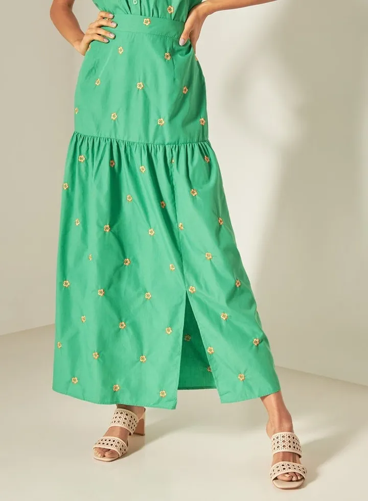 2Xtremz Embroidered Maxi Skirt with Semi-Elasticated Waistband