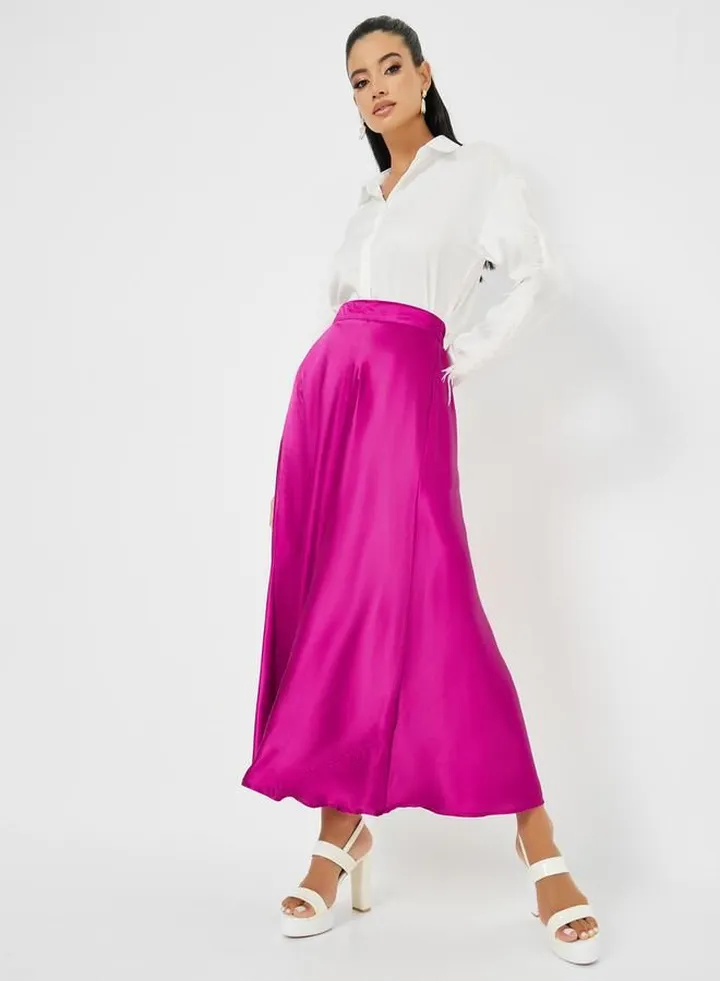High Rise Satin Flared Maxi Skirt