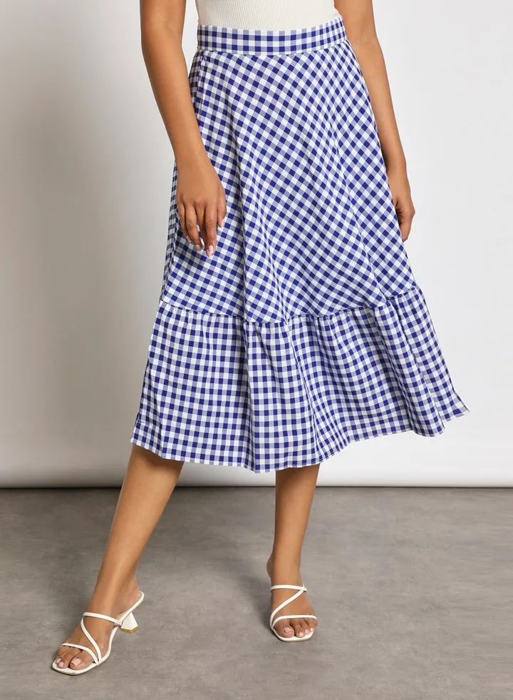 High waist plaid print skirt Blue/White