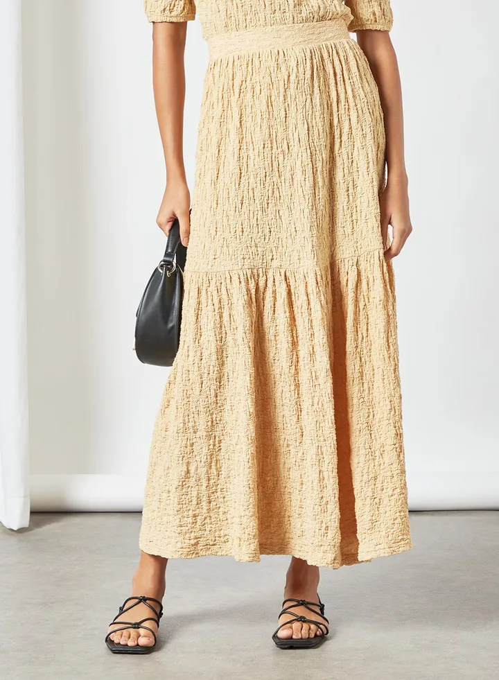 Pleated Midi Skirt Brown
