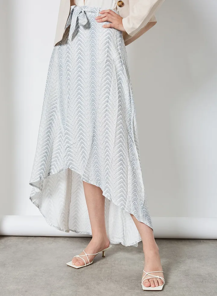 High Waisted Tie Belted Maxi Skirt Light Blue