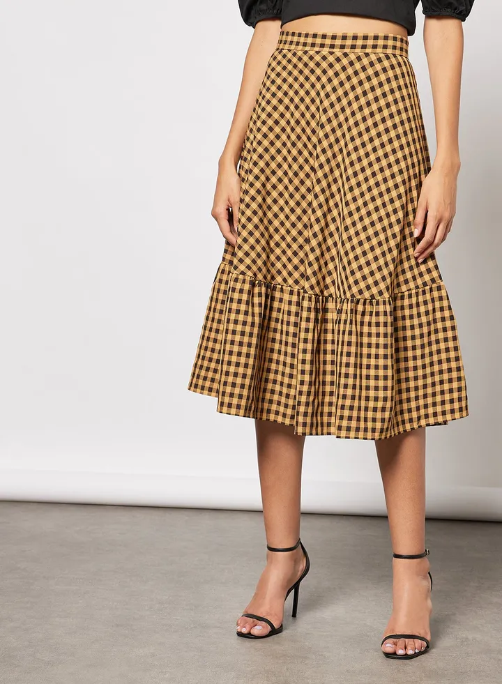 High waist plaid print skirt Yellow/Black