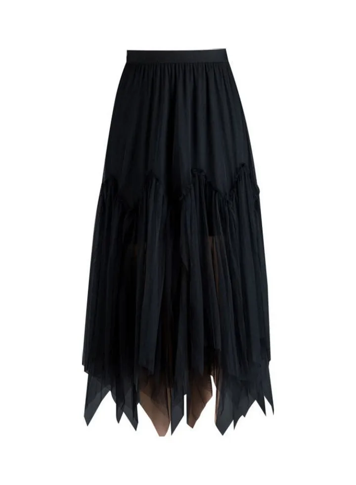 Fashion Regular Mesh Pleated Skirt Black