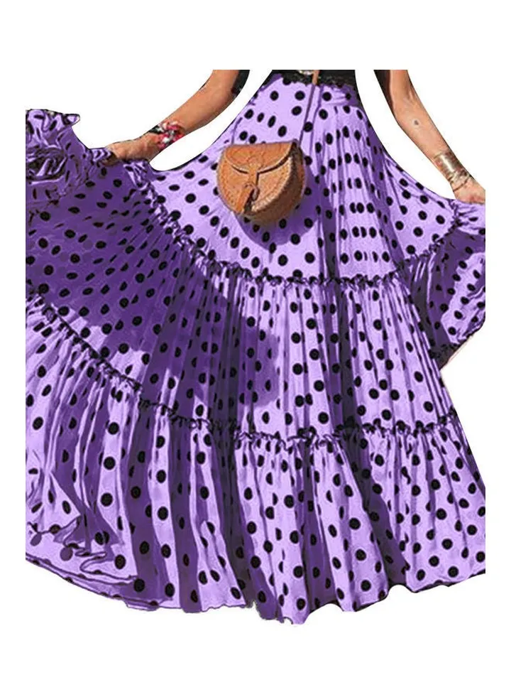 Plus Size Polka Dot A Line Swing Skirt Purple