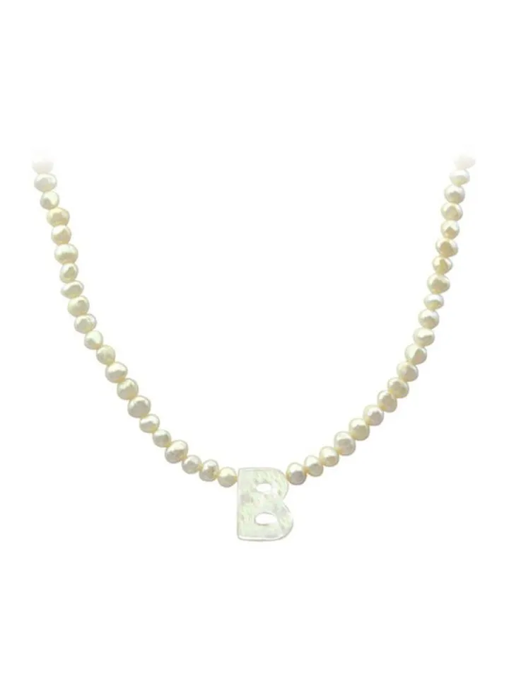 Pearl Beads B Letter Pendant Necklace