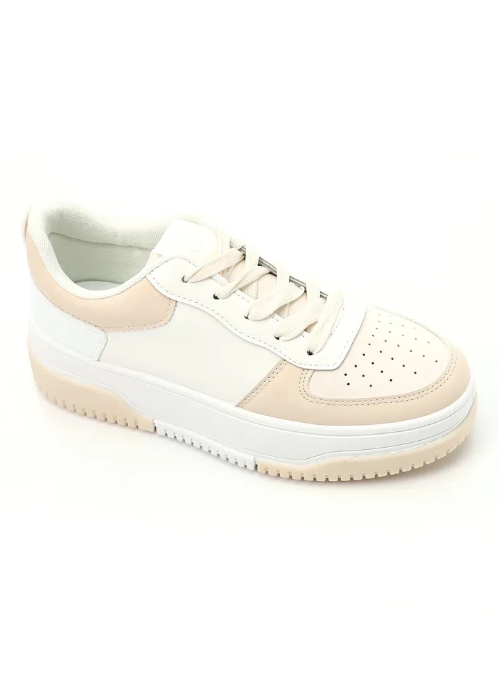 White Round Toecap Lace Up Sneakers