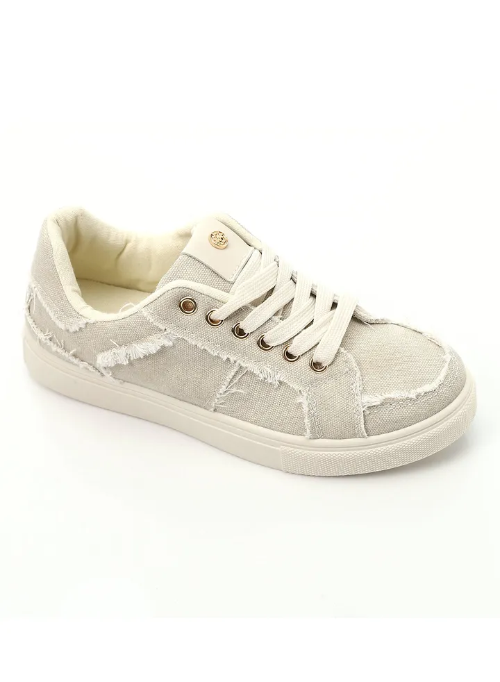 Unfinished Textile Casual Sneakers - Beige