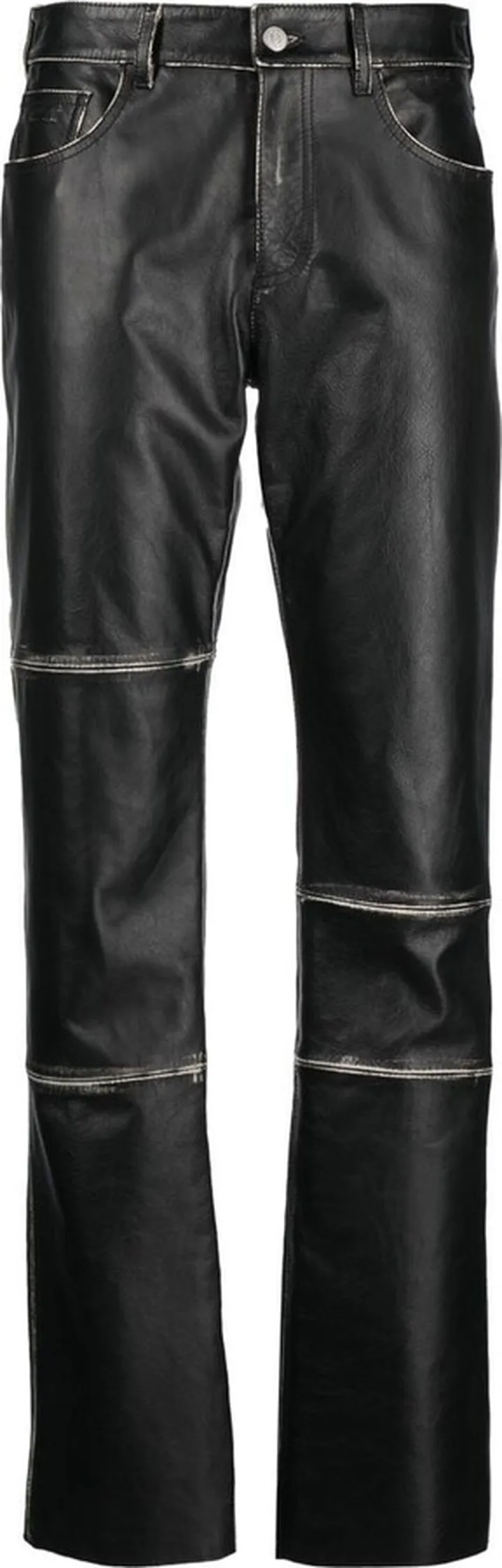 Contrasting-Edge Leather Trousers