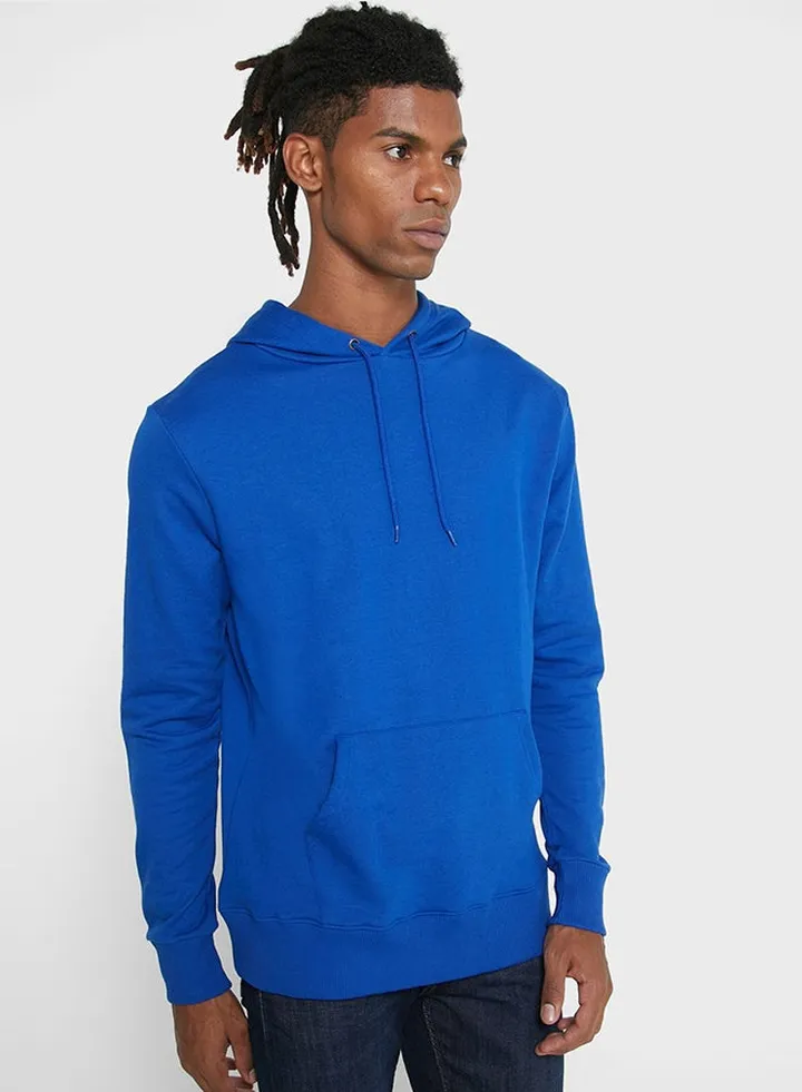 Pocket Detail Casual Hoodie Royal Blue