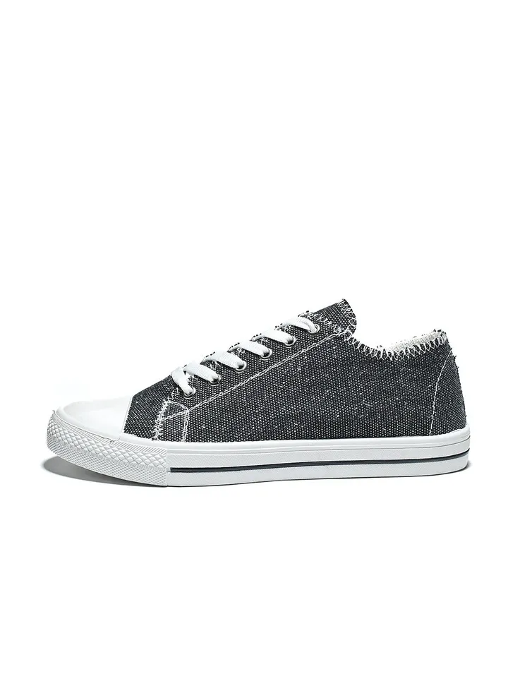 Basic Lace-Up Knit Flat Sneakers For Women