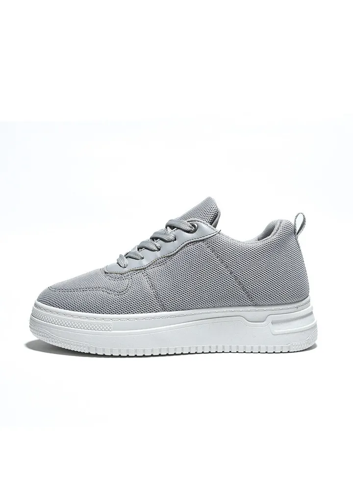 Minimalist Lace-Up Knit Flat Sneakers - Grey