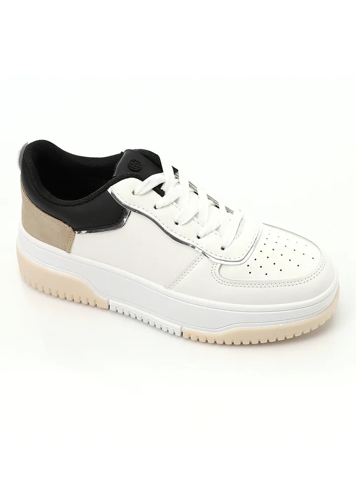 Black Round Toecap Lace Up Sneakers