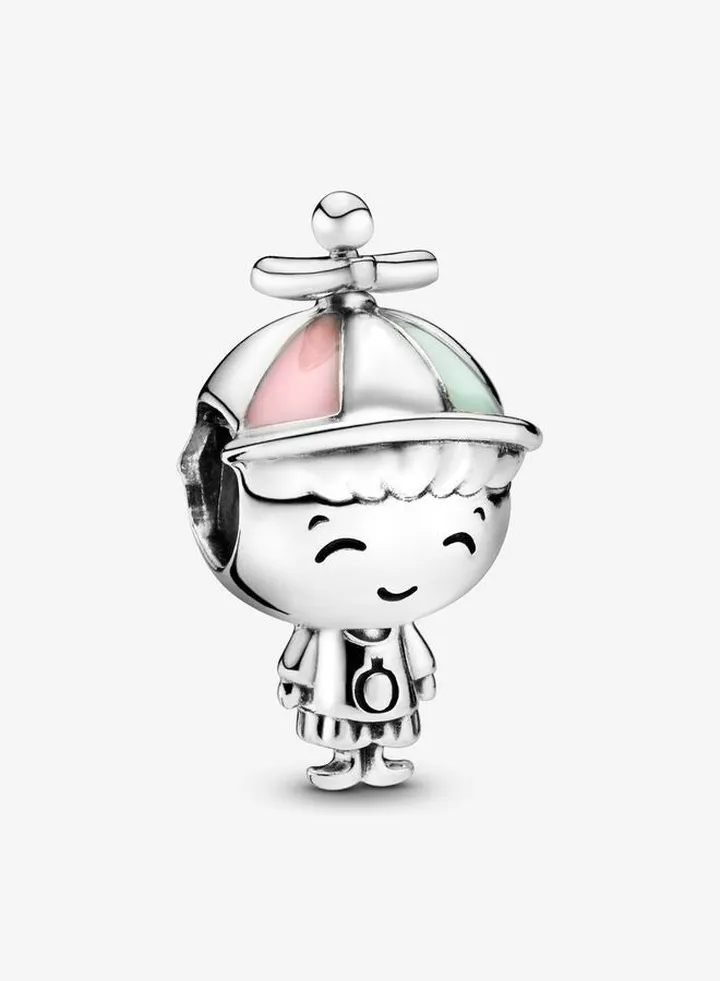 Pandora Boy Silver Charm with Pink and Green Enamel