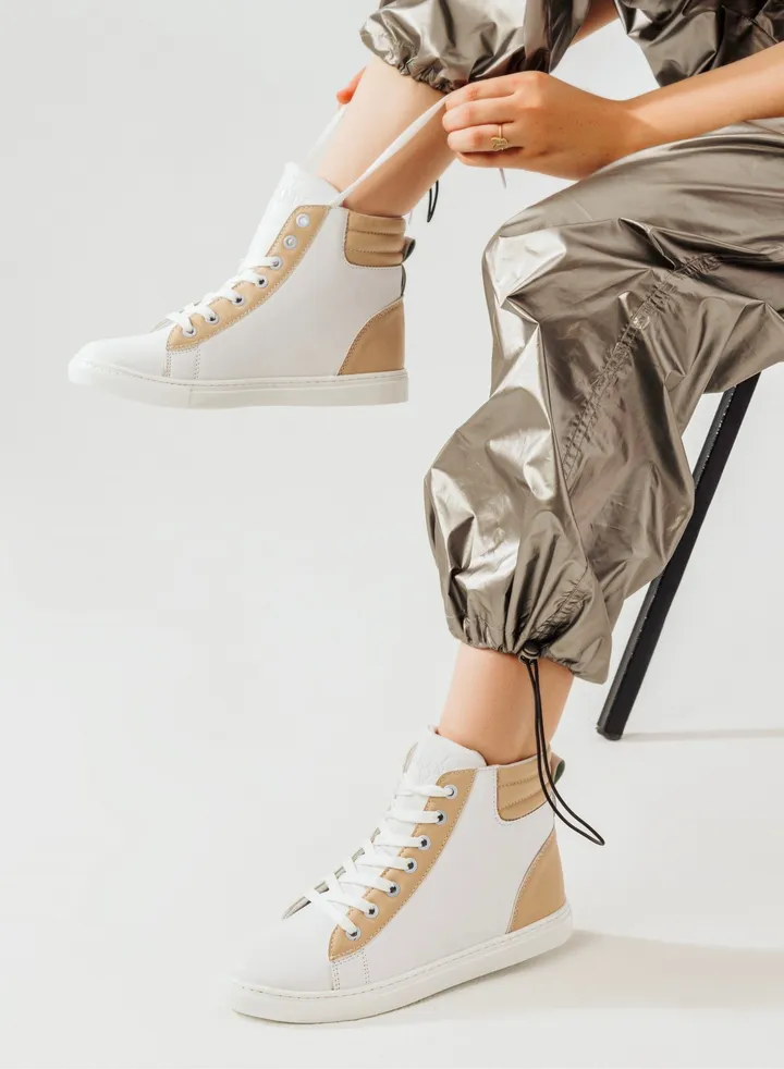 Sneaker Leather Flat And High Top -Beige