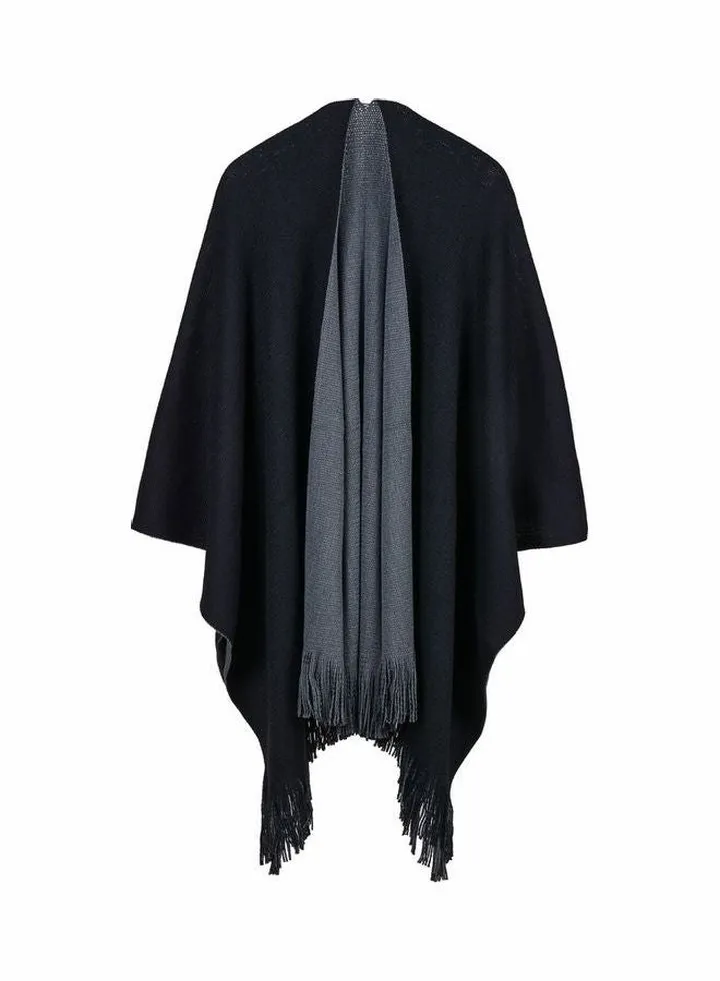 Solid Fringed Shawl Black/Grey