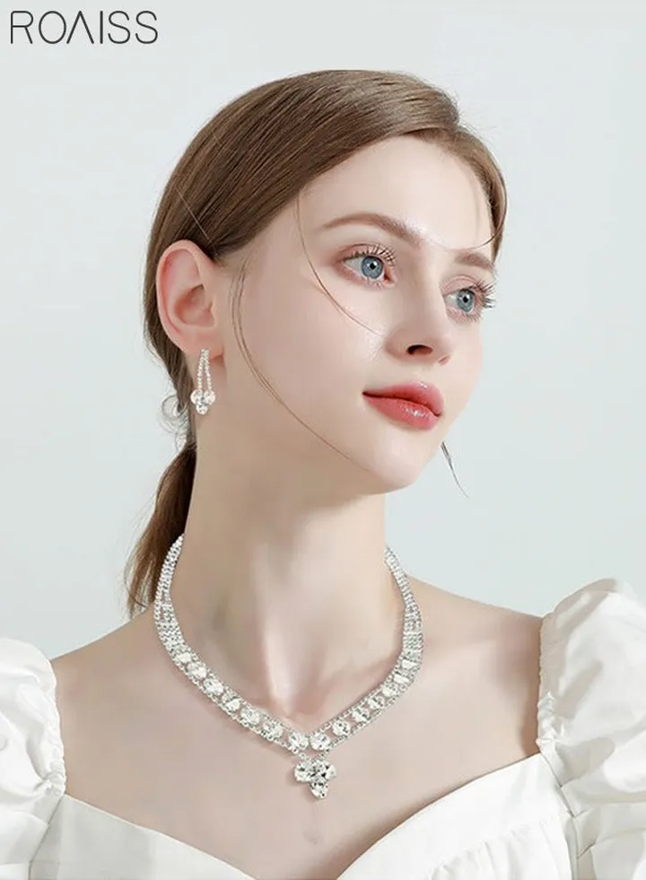 2-Piece Set Women's Jewelry Shiny Diamond Bridal Jewelry Exquisite Craftsmanship Banquet Jewelry Set