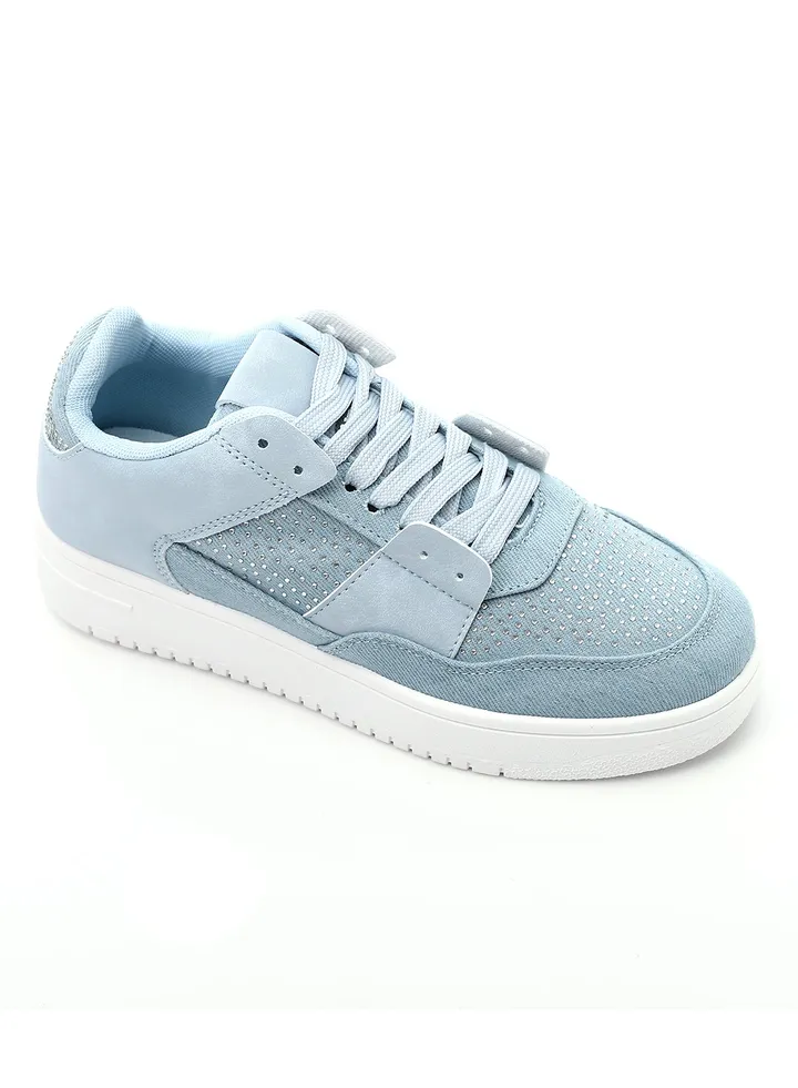 Strassy Denim Lace Up Sneakers