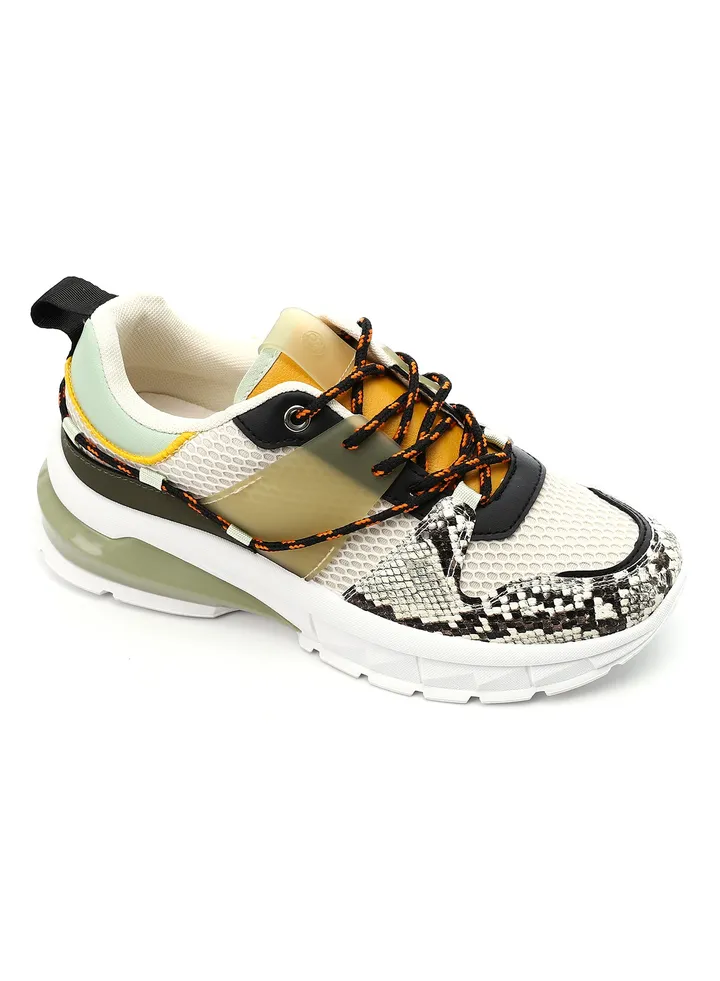 Net Pattern Lace Up Sneakers
