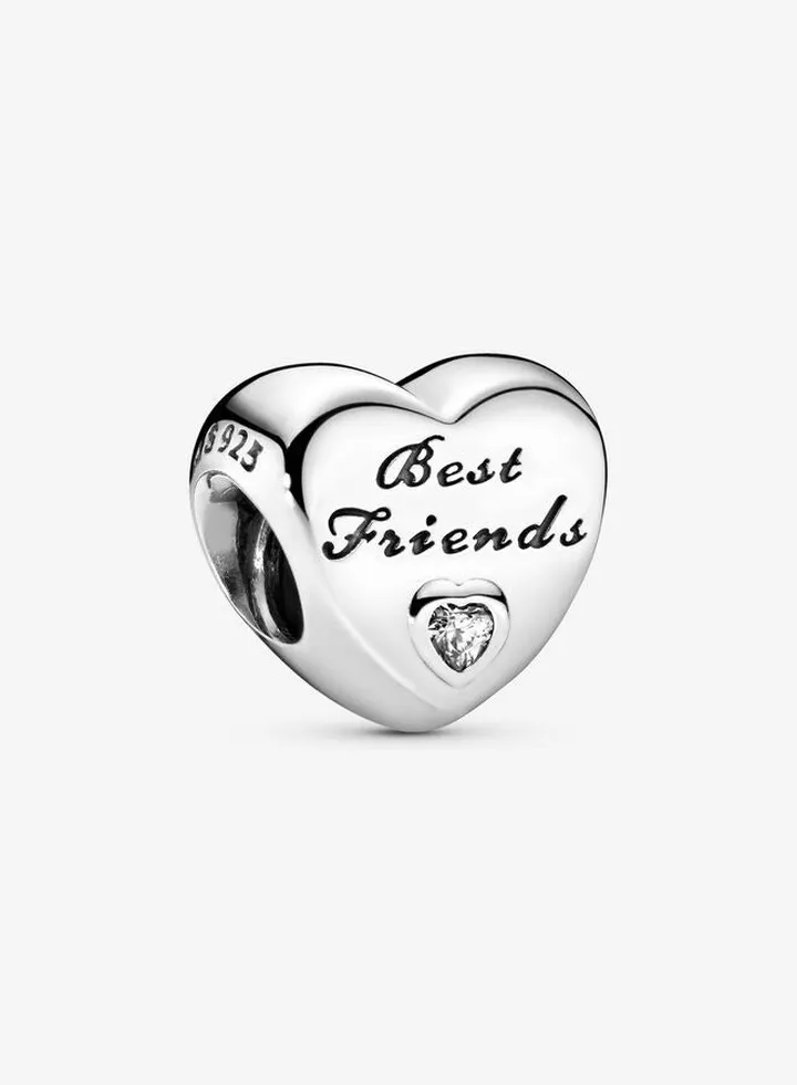 Best Friends Heart Silver Charm for Pandora Moments Women's Bracelet 791727CZ