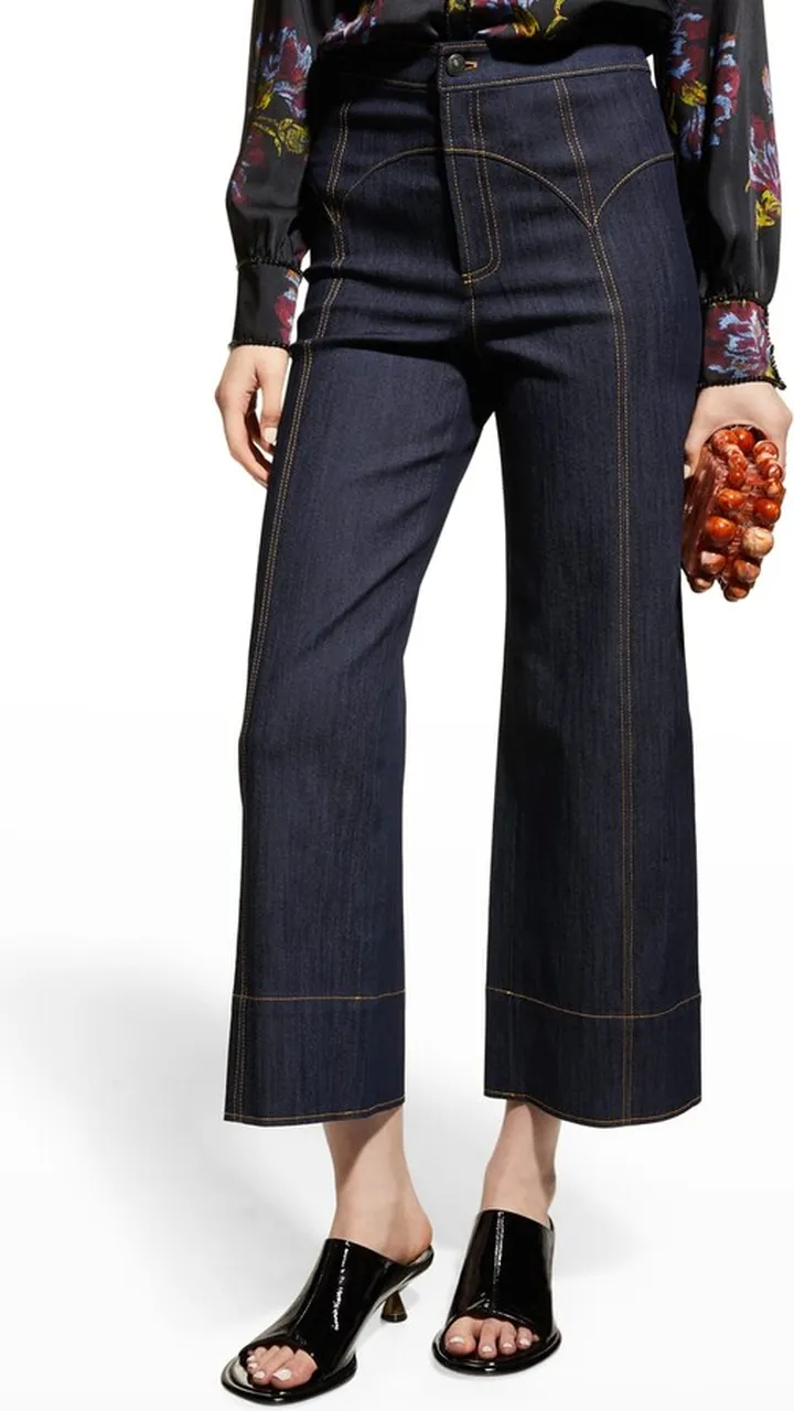 Nadine Wide-Leg Topstitch High-Rise Denim Pants