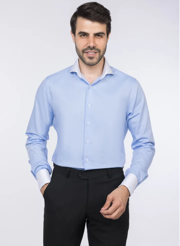 Men Formal Shirt Sky Blue with White Collar and Cuffs