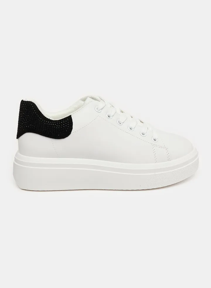 Studded Heel Notch Black Platform Sneakers With White Rubber Sole