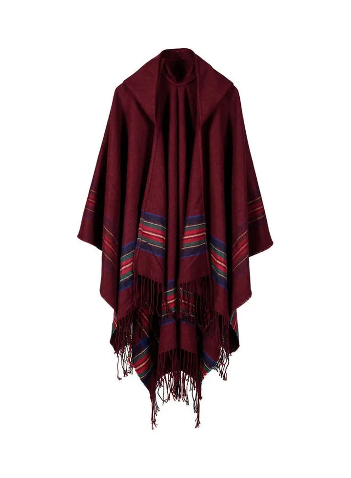Women Knitted Poncho Hooded Stripe Oversized Cardigan Sweater Long Shawl Multicolour
