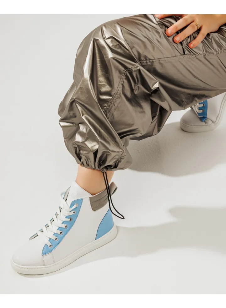 Sneaker Leather Flat And High Top -Blue
