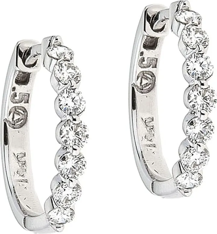 14K White Gold & Diamond Hoop Earrings