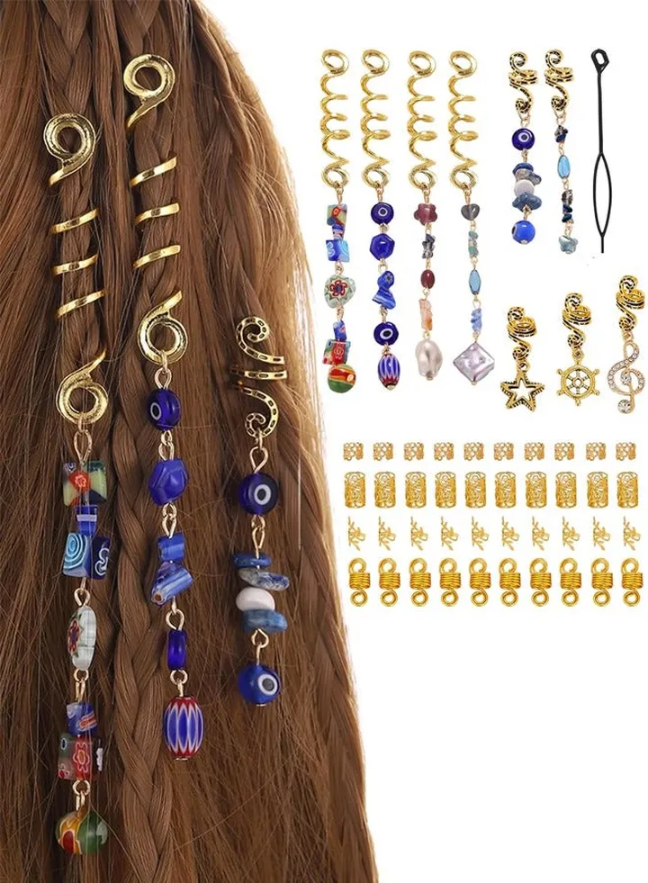 50 Piece Hair Jewelry for Braids Dreadlock Accessories Beads Stone Hair Clips Charms Rings Hairstyle Decoration