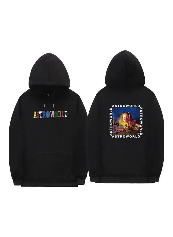 Printed Casual Hoodie Black