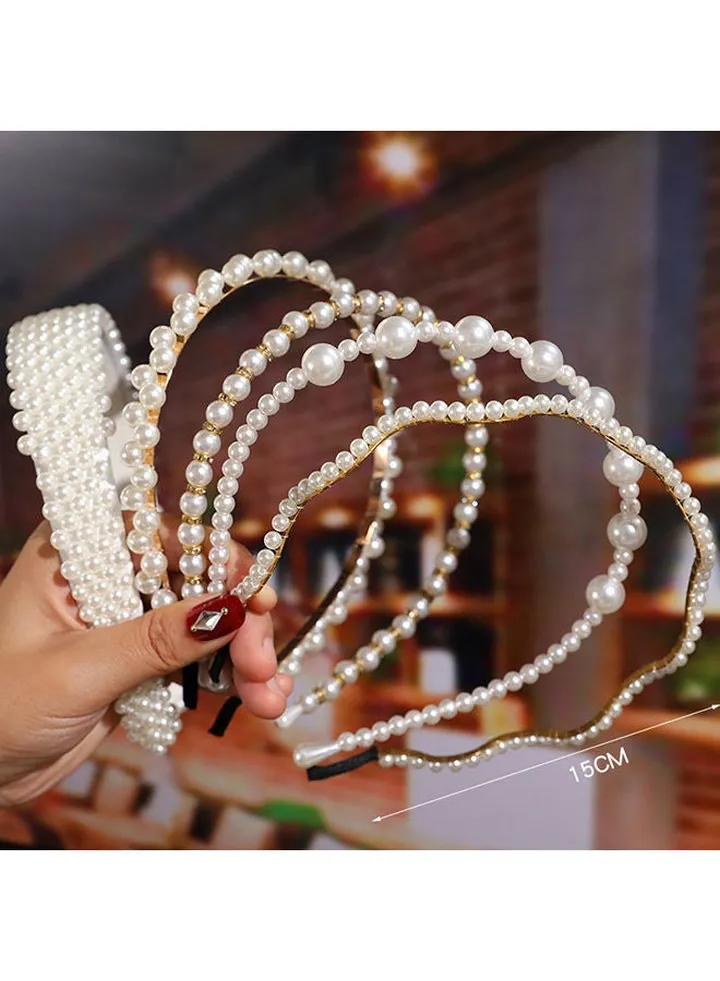 5 Piece Pearl Hair Hoop Handwoven And Knotted Bridal Hair Accessories Of Different Styles Simple And Elegant Women'S Hair Hoop