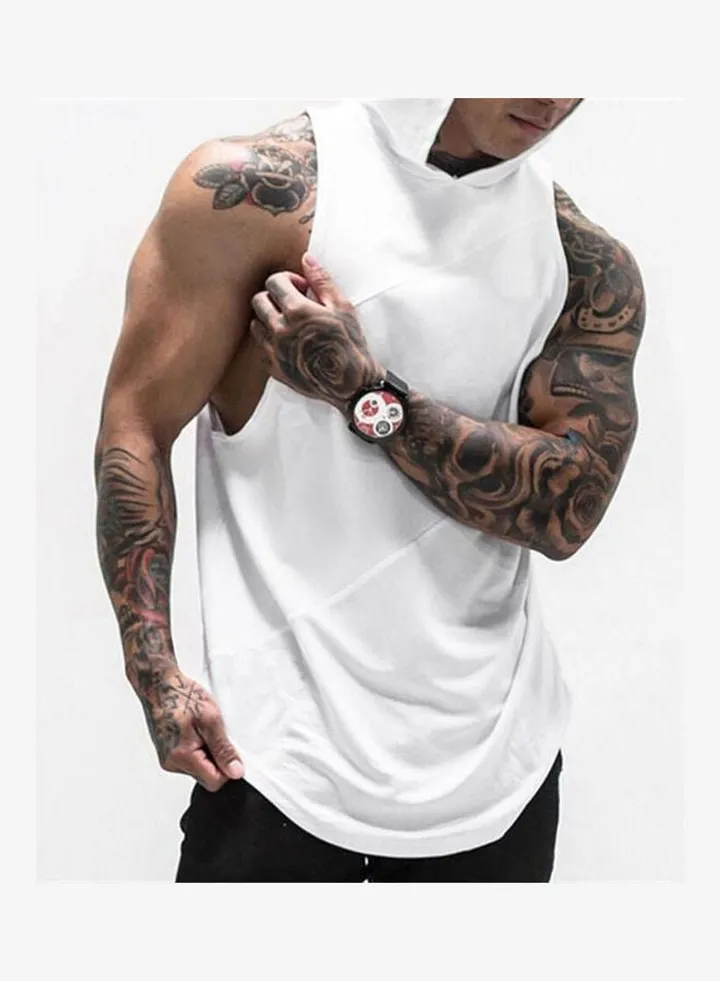 Cowl Neck Tank Top With Hood White