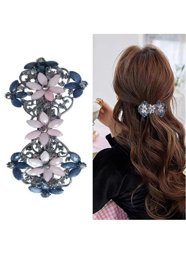 Flower Rhinestone Hair Barrettes for Women Fine Hair Glitter Sparkle Fancy Hair Clips for Women And Girls Elegant Barrettes