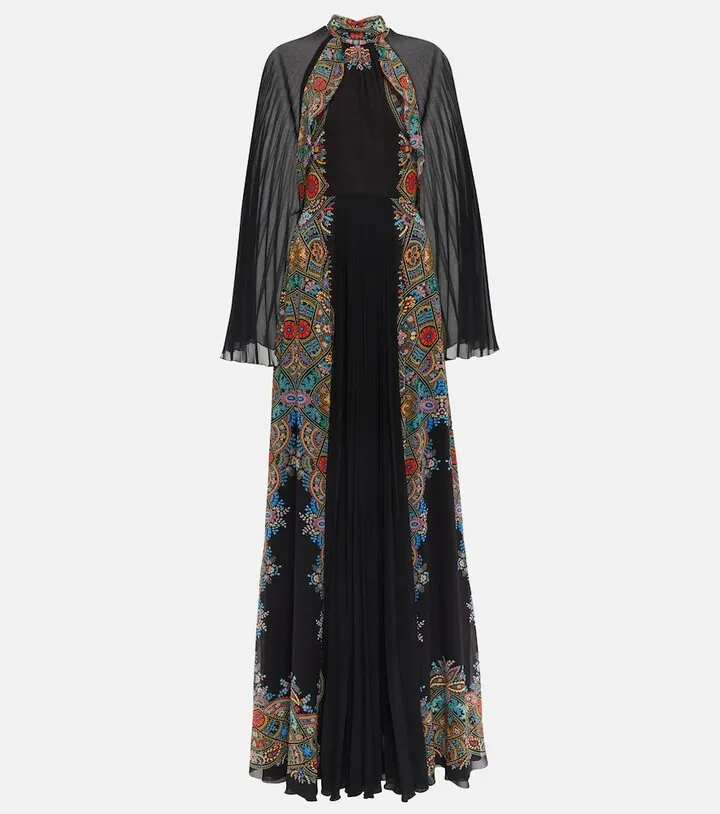 Floral pleated georgette gown