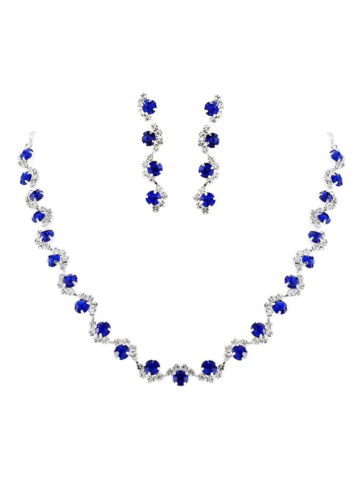 Bridal wedding necklace earrings set silver rhinestone necklace jewelry accessories for women and girls