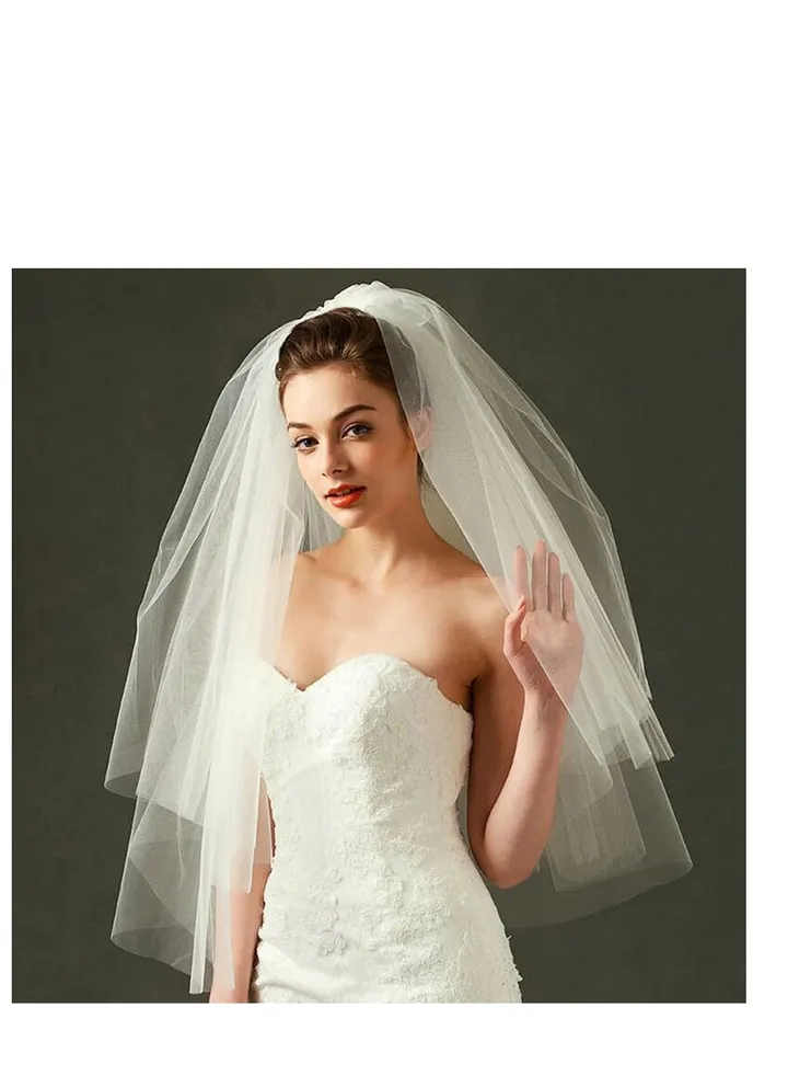 Bridal Veil Wedding Vails Women's Simple White Ivory Tulle Short Veils With Comb for Brides Shower Bachelorette Hen Party Chucky Costume Dress Up Gift (White)
