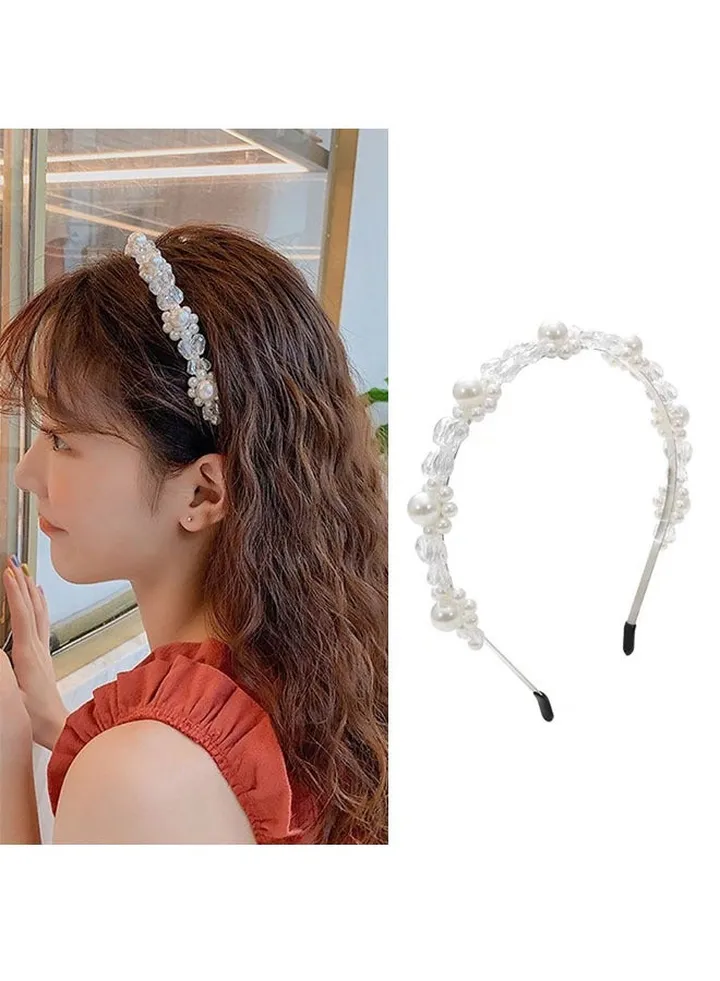 Silver Pearl Crystal Bridal Headband, Flower Diamond Bridesmaid Girl Crown Hair Band Bride Wedding Headpiece Jewelry Accessories for Women